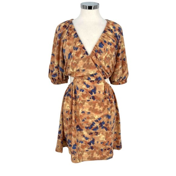 Open Edit Cut Out Puff Sleeve Mini Dress Peach Orange Blue Size Medium - Picture 1 of 12